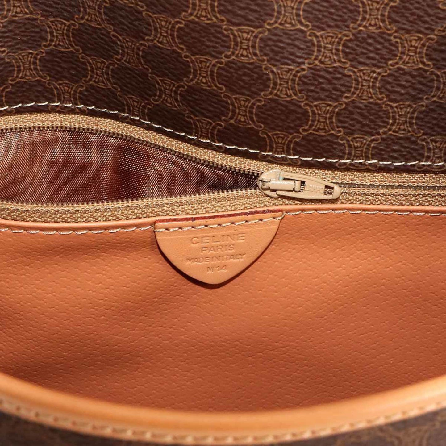 Celine Macadam Shoulder Bag In Brown Leather