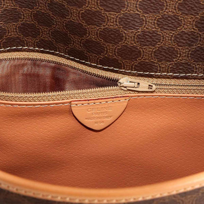 Celine Macadam Shoulder Bag In Brown Leather