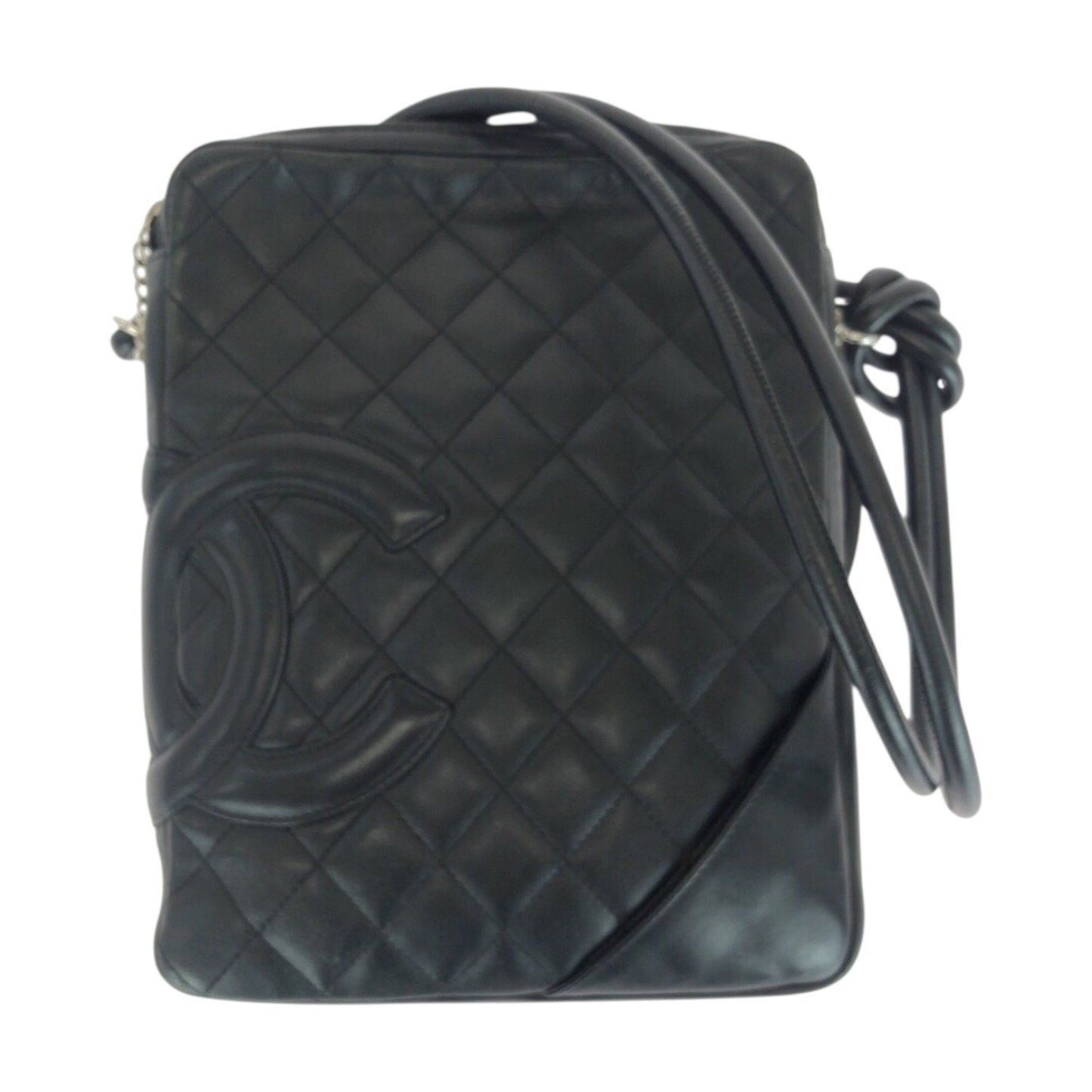 Chanel Matelasse Coco Mark Black Lambskin Shoulder Bag With Silver Hardware