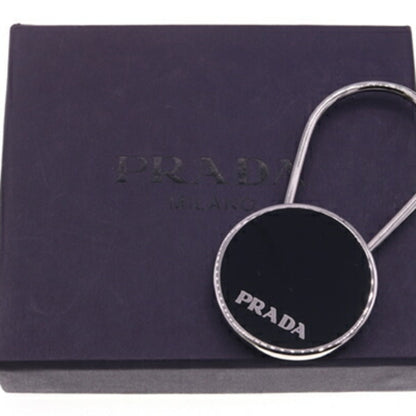 Prada Key Ring M714 Black Metal Holder Bag Charm Round