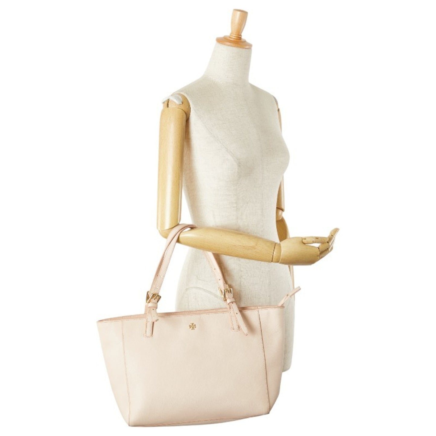 Tory Burch Tote Bag Shoulder Pink Beige Leather
