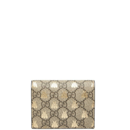 Gucci Bee Print Gg Supreme Bifold Wallet 508757 Beige Brown Gold