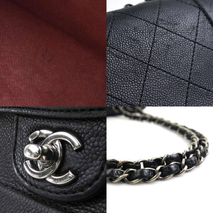 Chanel Shoulder Bag Caviar Skin Leather Black Silver