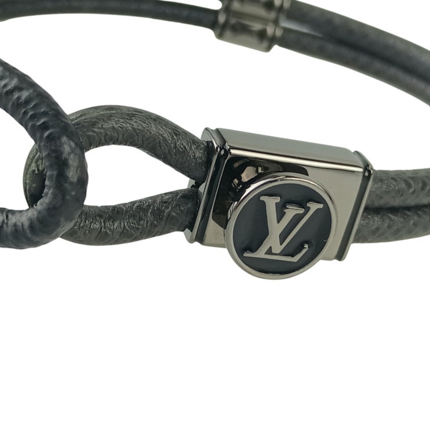 Louis Vuitton Monogram Eclipse Taiga Loop It Bracelet M6780 Black Leather