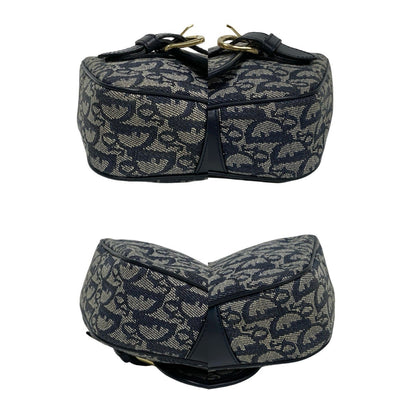 Christian Dior Trotter Pattern Leather Canvas Shoulder Bag Pochette Navy 34211