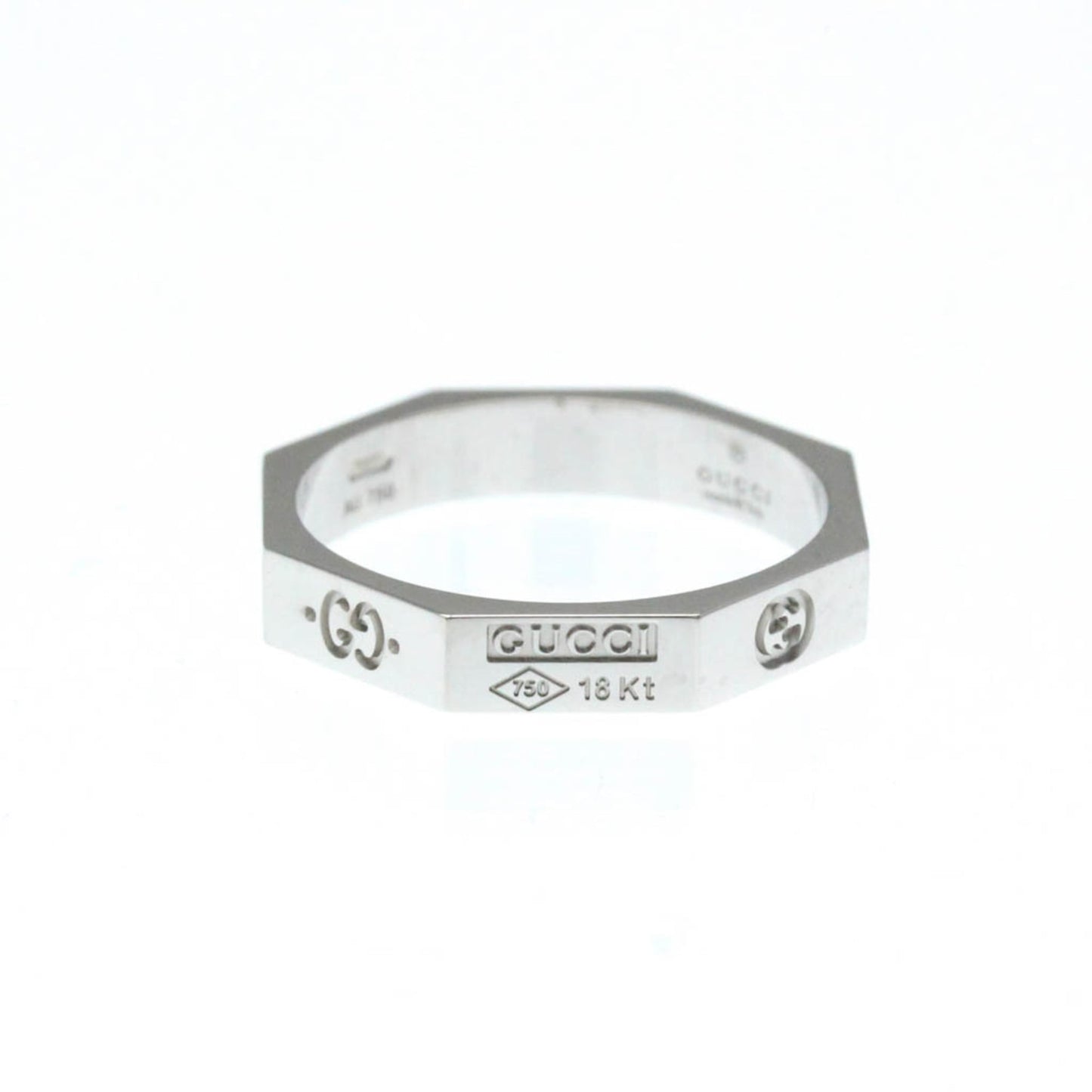 Gucci Octagonal Ring White Gold (18K) Fashion No Stone Band Ring Silver