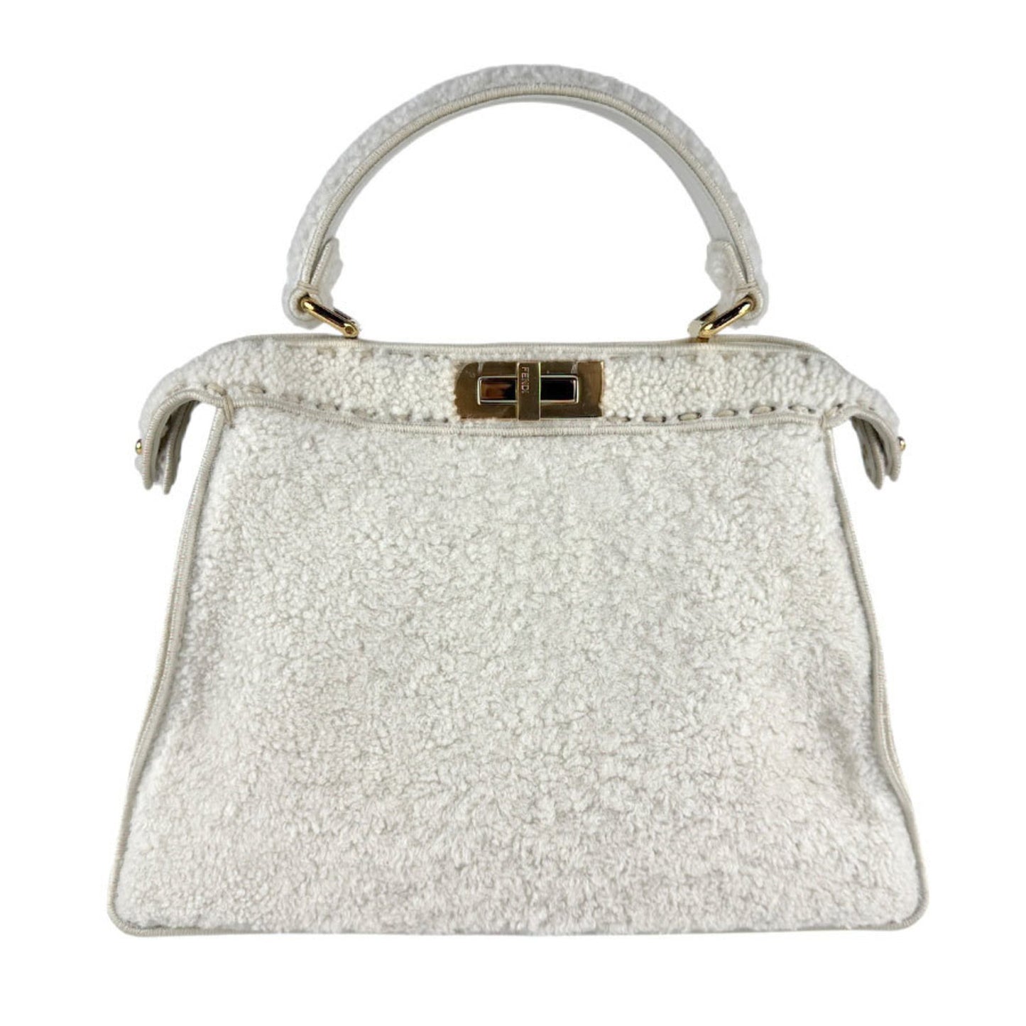Fendi Peekaboo I See You Boa Handbag Shoulder Bag In White And Gold