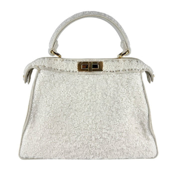 Fendi Peekaboo I See You Boa Handbag Shoulder Bag In White And Gold
