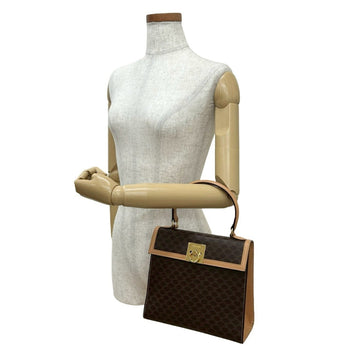 Celine Macadam Blason Pattern Logo Ring Leather Handbag Tote Bag Brown 11767