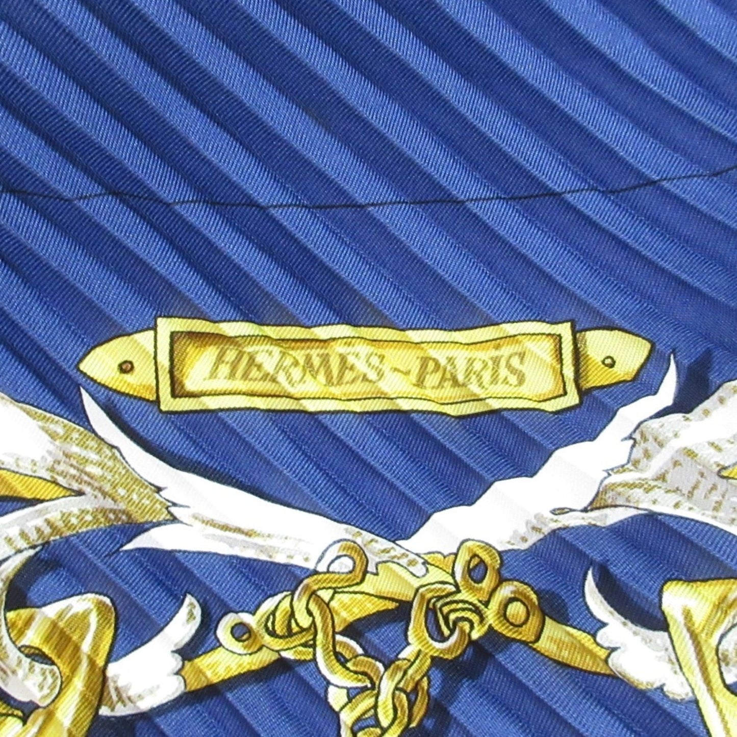 Hermes Le Mors A La Conetable Pleated Silk Scarf/Muffler In Navy