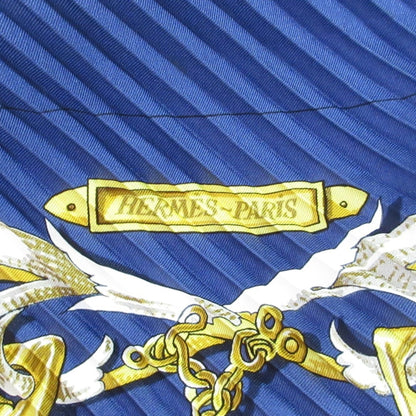 Hermes Le Mors A La Conetable Pleated Silk Scarf/Muffler In Navy