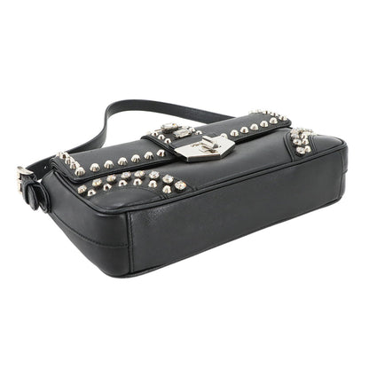 Prada Bejeweled Studded Shoulder Bag In Saffiano Leather (Black)