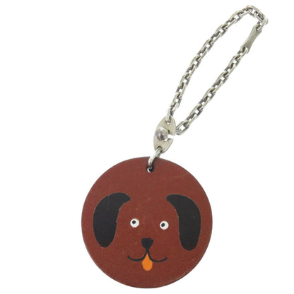 Hermes Animal Charm Dog Leather/925 Silver Brown Keychain 0161 Hermes