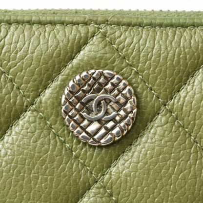 Chanel Wallet Round Medium Quilted Matelasse Caviar Skin Moss Green