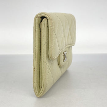 Chanel Matelasse Business Card Case In Beige Caviar Leather