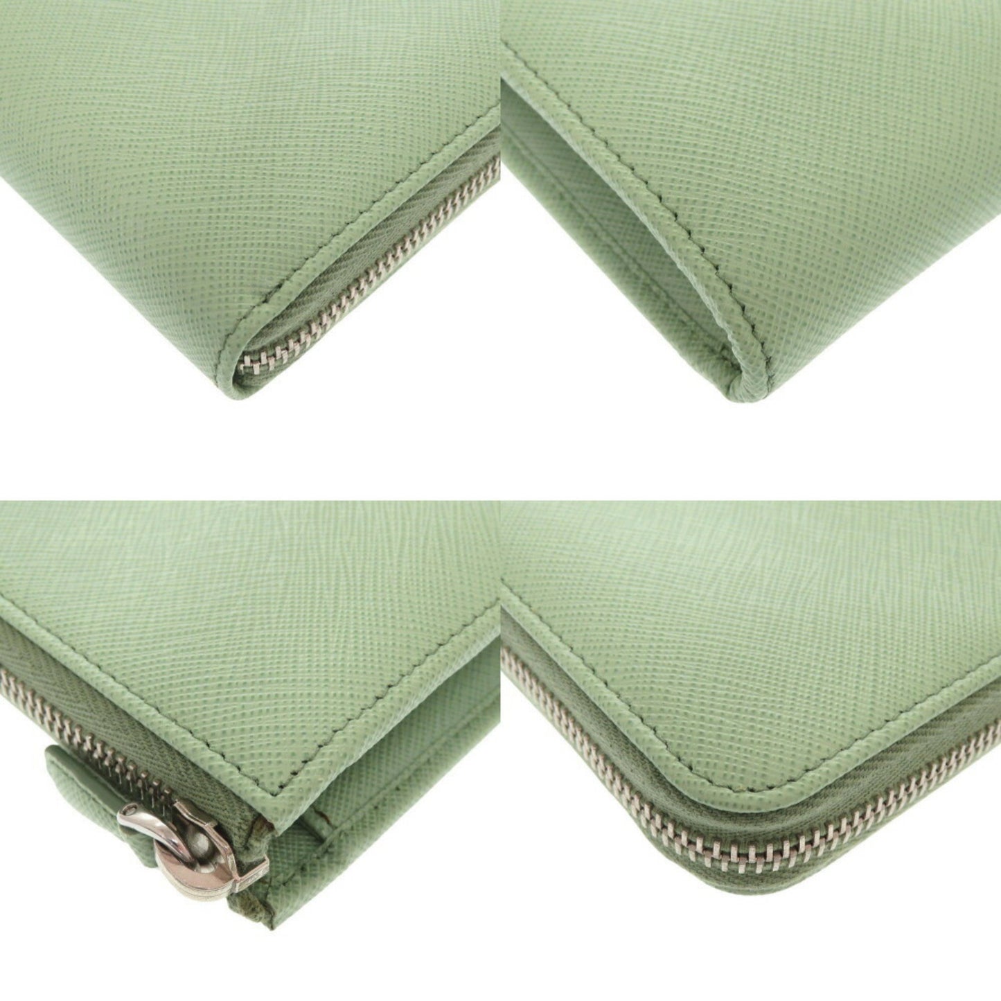 Like New Prada Saffiano Green L-Shaped Long Wallet 0372Prada
