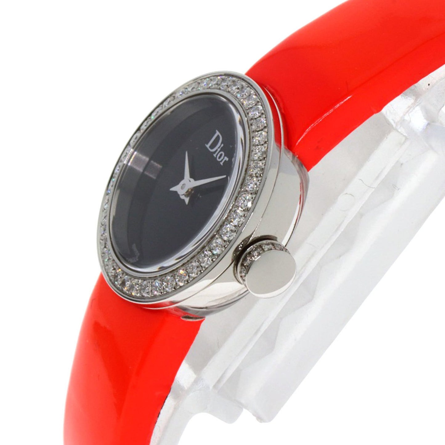 Christian Dior Cd040110 La Mini D Deux Diamond Watch In Stainless Steel/Leather