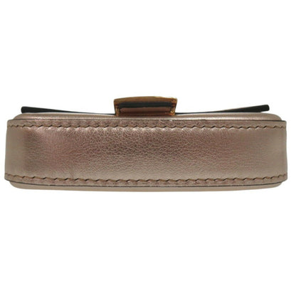Fendi Nano Baguette Charm Chain Shoulder Pouch Mini Pochette Metallic Leather Pink Gold 0070Fendi
