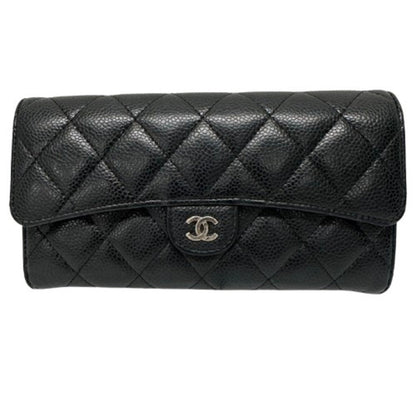 Chanel Classic Long Flap Wallet Matelasse Coco Mark Caviar Skin