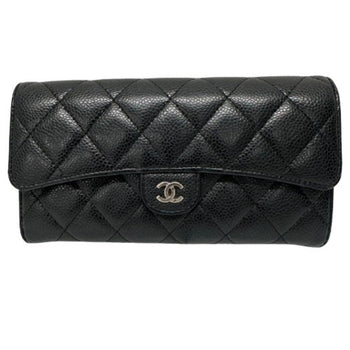 Chanel Classic Long Flap Wallet Matelasse Coco Mark Caviar Skin