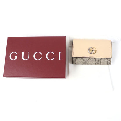 Gucci 795649 Double G Key Case In Beige Leather And Gg Supreme Canvas