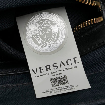 Versace Handbag Tote Bag Navy Canvas Leather