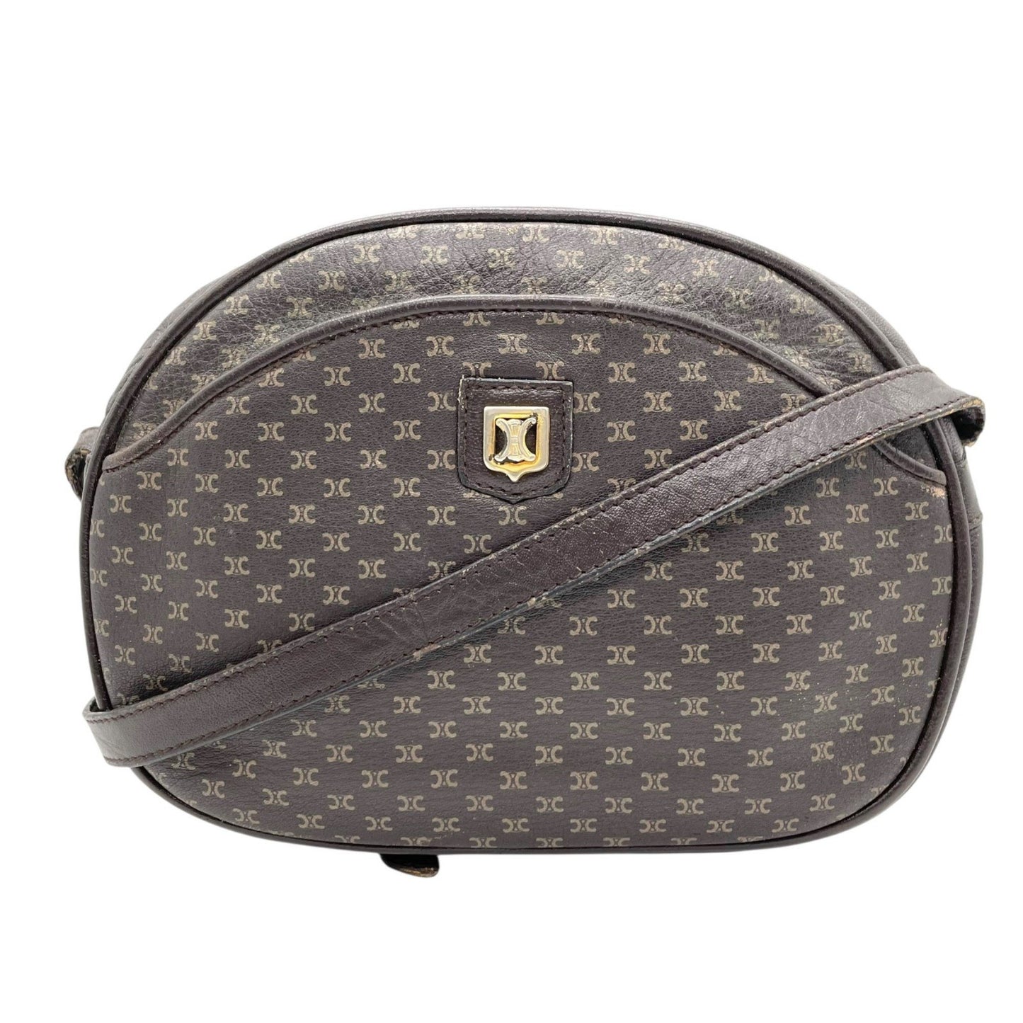 Celine Old Celine Macadam Triomphe Shoulder Bag In Brown Leather With Gold Hardware