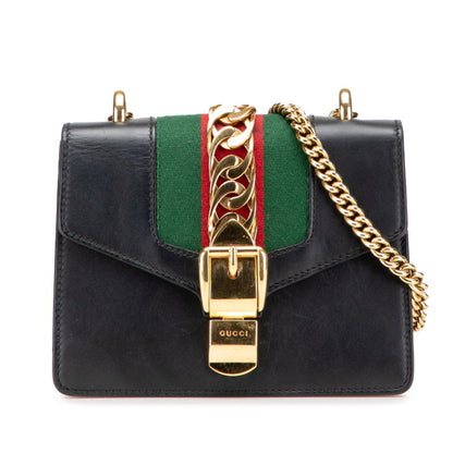 Gucci Sylvie Mini Chain Shoulder Bag 431666 Black Leather