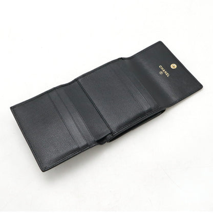 Chanel Coco Button Tri-Fold W Wallet Double Leather Black A20902