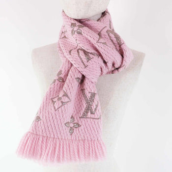 Louis Vuitton M70466 Echarpe Logomania Shine Wool And Silk Rose Ballerine Fringed Knit Scarf