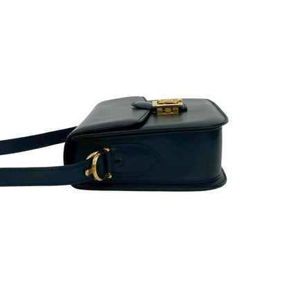 Celine Logo Horse-Drawn Carriage Calf Leather Shoulder Bag/Pochette/Sacoche In Navy 19090