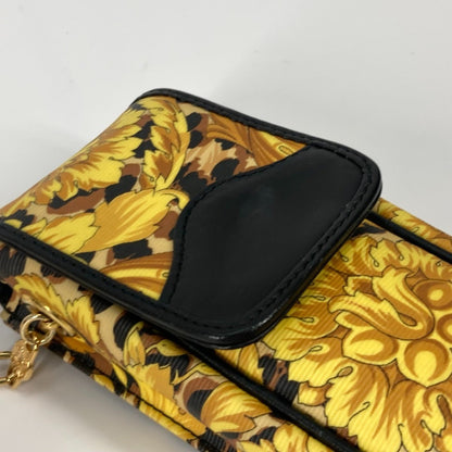 Versace Vintage Leopard Print Pochette With Chain Phone Case And Shoulder Bag In Pvc/Leather