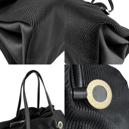 Bvlgari Handbag Canvas Leather Black Silver