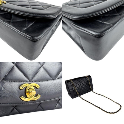 Chanel Shoulder Bag Matelasse Diana 25 Leather Black Gold