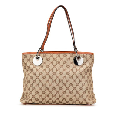 Gucci Gg Canvas Shoulder Bag Tote 120837 Beige Brown Leather