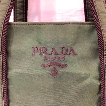 Prada Kb-9857 Nylon Embroidered Mini Tote Bag In Dark Green