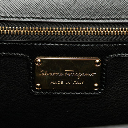 Salvatore Ferragamo Vara Ribbon Stripe Chain Shoulder Bag In Black