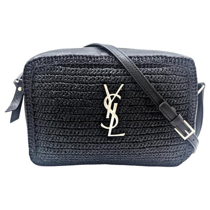 Saint Laurent Lou Raffia And Leather Black Camera Bag 468537 Shoulder With Tassel