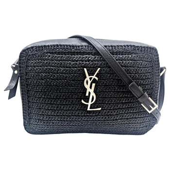 Saint Laurent Lou Raffia And Leather Black Camera Bag 468537 Shoulder With Tassel