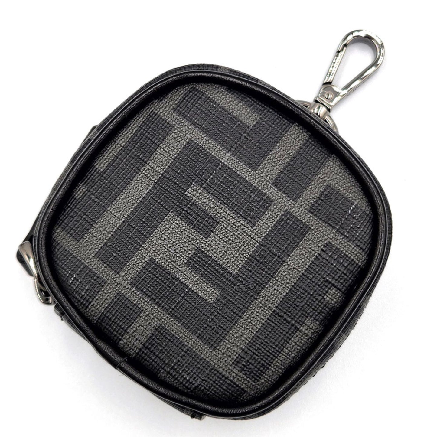 Fendi Zucca Mini Pouch Earphone Case 7As121 Black Canvas Bag Charm Key Holder