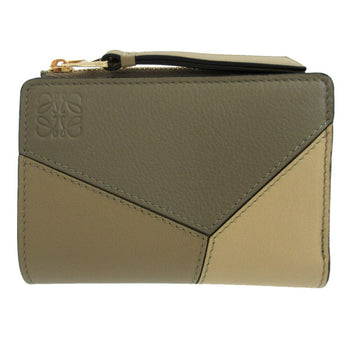 Like New Loewe Puzzle Compact Wallet C510P30X03 Leather Khaki Beige Bi-Fold 1241Loewe