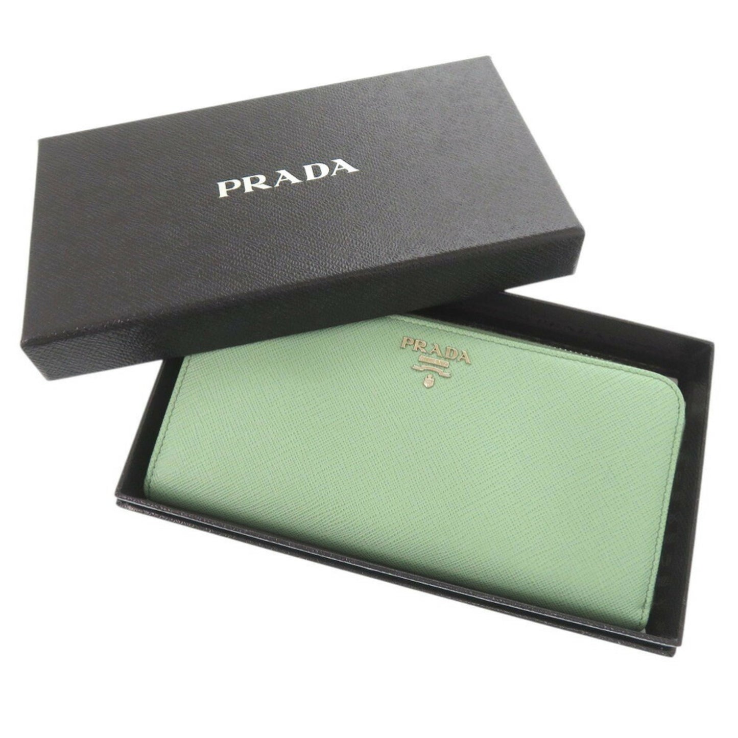 Like New Prada Saffiano Green L-Shaped Long Wallet 0372Prada