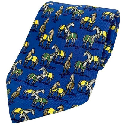Hermes Tie Blue Ec-20345 100% Silk Hermes Horse