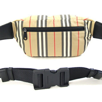 Burberry Body Bag 8014715 Beige Black Nylon Leather Check Belt Waist Burberry