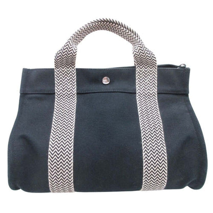 Hermes Cannes Pm Handbag Tote Canvas Herringbone With Pouch