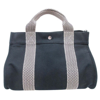 Hermes Cannes Pm Handbag Tote Canvas Herringbone With Pouch