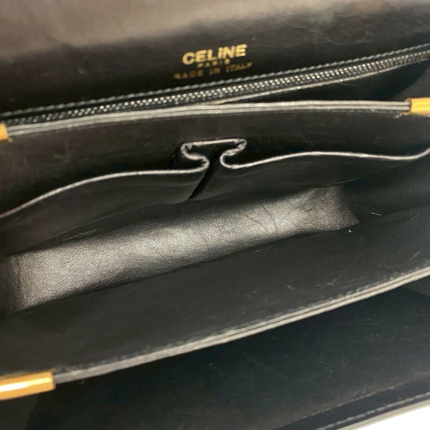 Celine Vintage Logo Horse-Drawn Carriage Hardware Calf Leather Shoulder Bag/Pochette/Sacoche Black