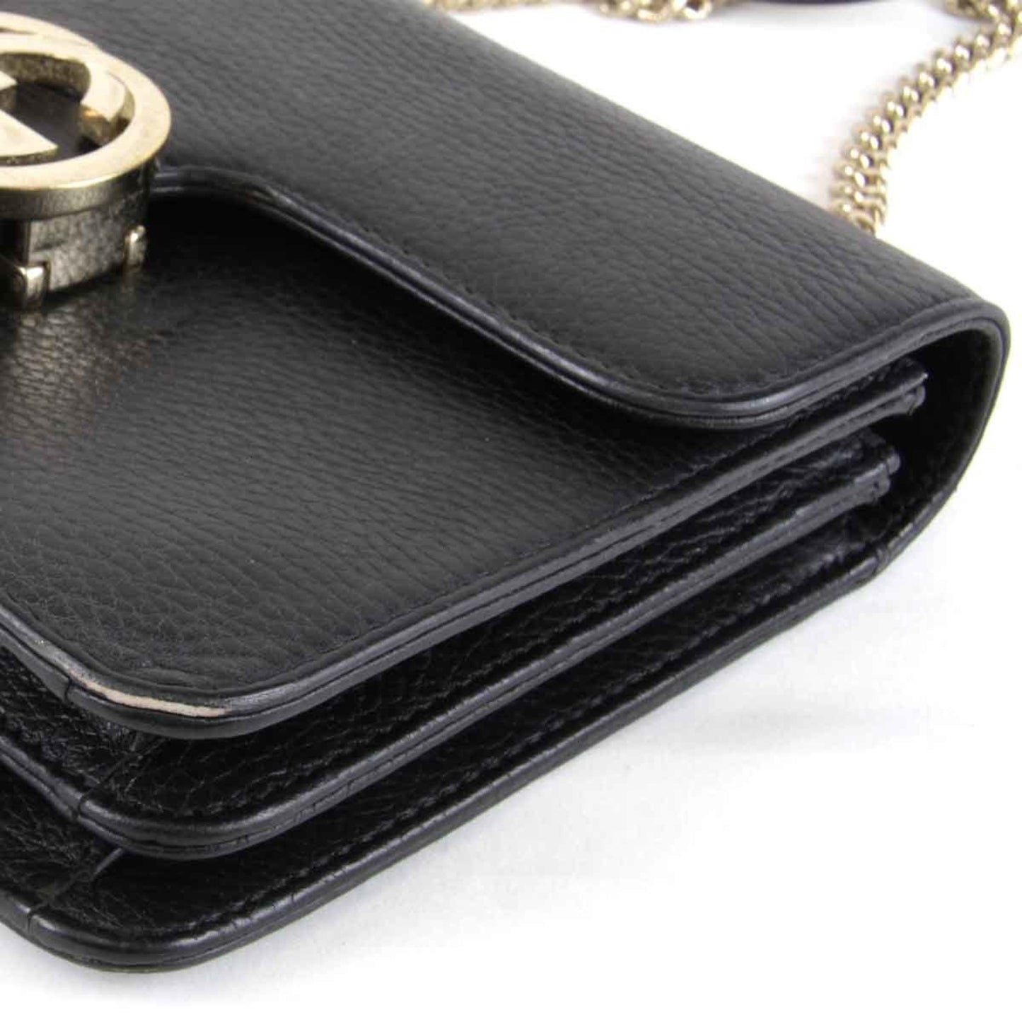 Gucci Interlocking G Chain 510304 493075 Shoulder Bag Leather Black