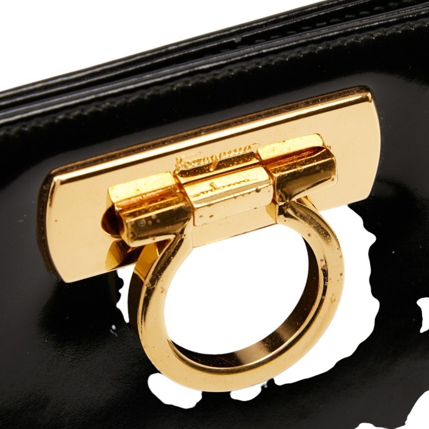 Salvatore Ferragamo Gancini Chain Shoulder Bag In Black Patent Leather