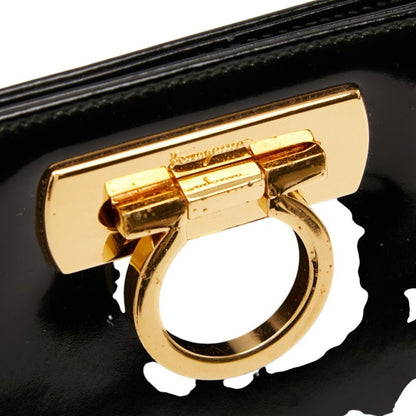 Salvatore Ferragamo Gancini Chain Shoulder Bag In Black Patent Leather